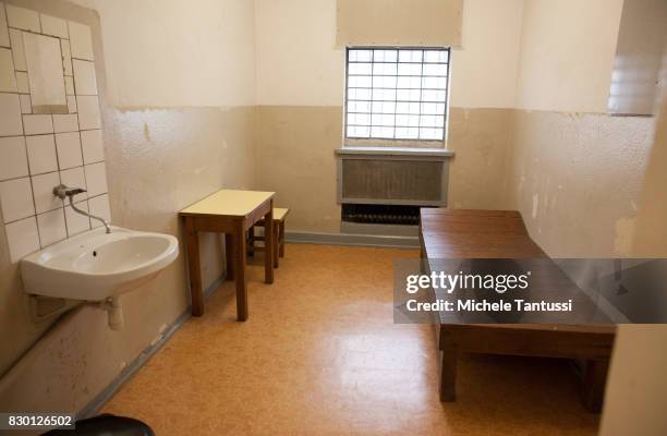 Cells in the former prison of the East German, communist-era secret police, or Stasi, at Hohenschoenhausen on August 11, 2017 in Berlin, Germany. The...