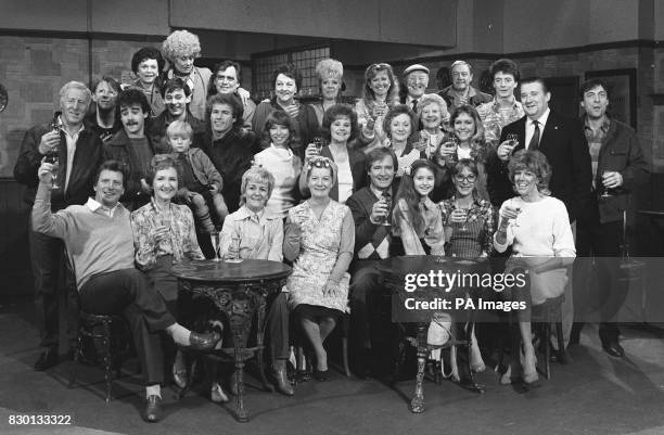 The cast of the Granada TV series Coronation Street celebrate the programme's Silver Jubilee on the set in Manchester. R/I 9/2/99 Bryan Mosely died,...