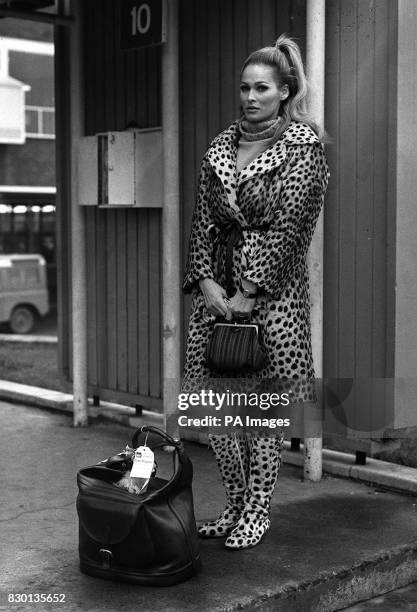Ursula Andress, at Heathrow Airport, on her way back home to Switzerland for Christmas. She is currently making the Bond film 'Casino Royale' with...