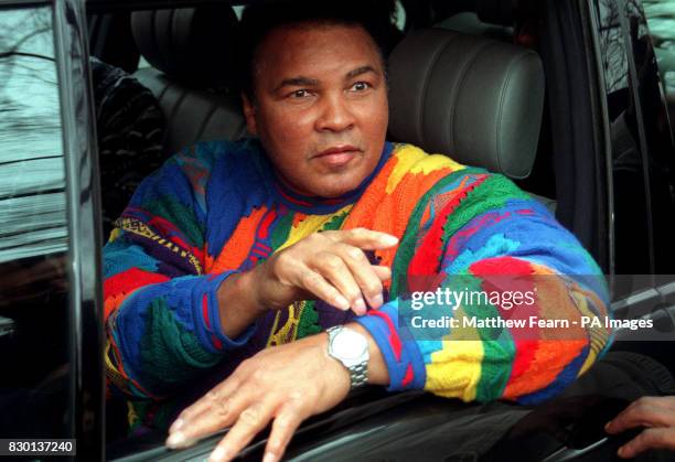 Boxing legend Muhammad Ali after he laid a wreath at a monument in London as part of a campaign by the Jubilee 2000 Coalition to cancel the Third...