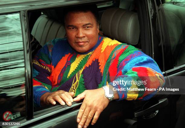 Boxing legend Muhammad Ali after he laid a wreath at a monument in London as part of a campaign by the Jubilee 2000 Coalition to cancel the Third...