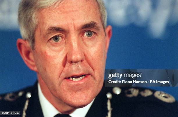 Metropolitan Police Commissioner Sir Paul Condon, at New Scotland Yard following the publication of the Stephen Lawrence Inquiry. The report by Sir...