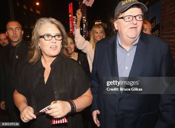 Rosie O'Donnell, Kathy Najimy, Christie Brinkley and Michael Moore walk in a parade of celebration to the opening night party for "Michael Moore:...