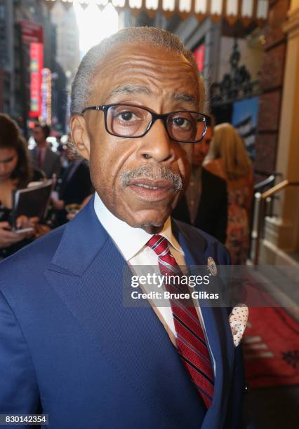 Al Sharpton poses at the opening night arrivals for "Michael Moore: "The Terms Of My Surrender" on Broadway at The Belasco Theatre on August 10, 2017...