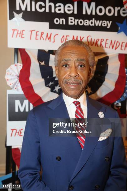 Al Sharpton poses at the opening night arrivals for "Michael Moore: "The Terms Of My Surrender" on Broadway at The Belasco Theatre on August 10, 2017...