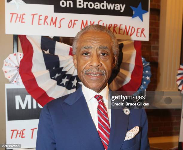 Al Sharpton poses at the opening night arrivals for "Michael Moore: "The Terms Of My Surrender" on Broadway at The Belasco Theatre on August 10, 2017...