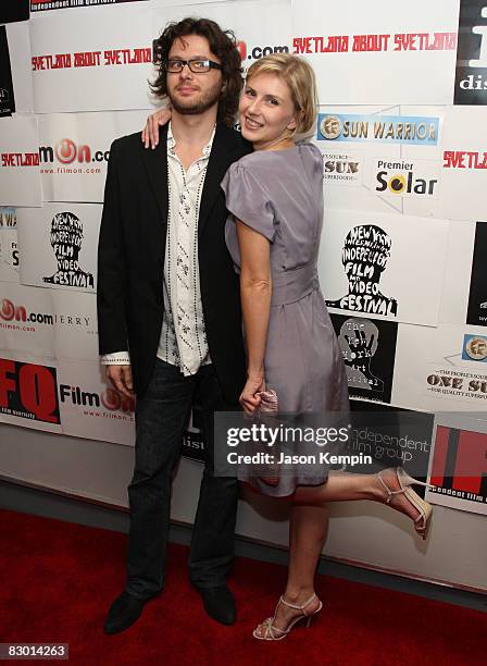 Dmitriy Rozin and writer Lana Parshina attend the premiere of "Svetlana About Svetlana" at the City Cinemas Village East on September 25, 2008 in New...