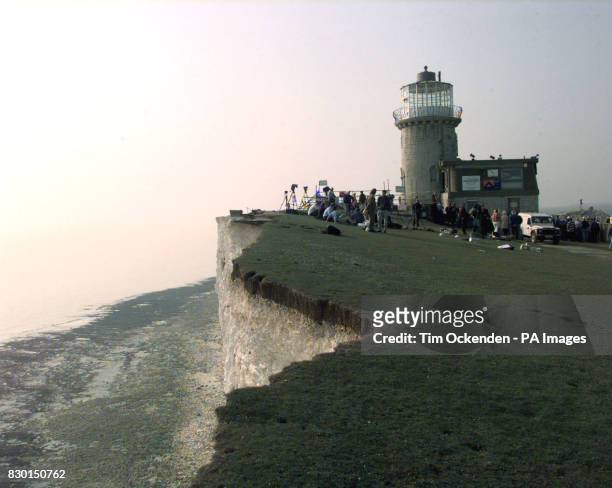 The Belle Tout Lighthouse at Beachy Head in East Sussex moves slowly toward its new site. The granite lighthousewill be shifted about 70ft inland,...