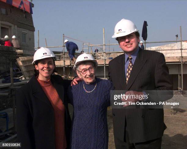 Previous owner of the Belle Tout lighthouse at Beachy Head in East Sussex, 93-year-old Joy Cullinan, flanked by new owners Mark and Louise Roberts,...