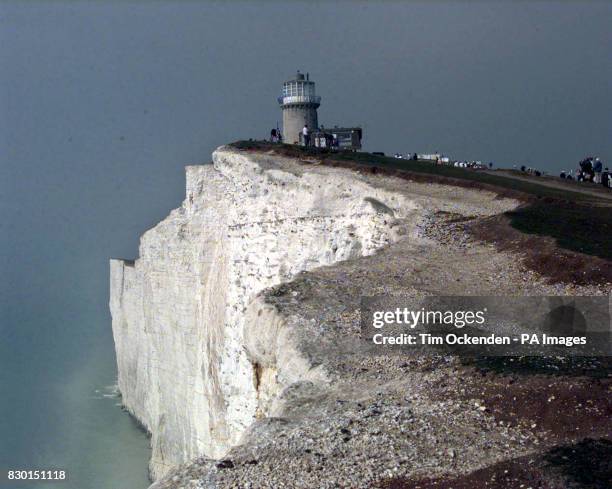 The Belle Tout Lighthouse at Beachy Head in East Sussex, half way through the operation to move the Lighthouse away from a crumbling cliff edge....