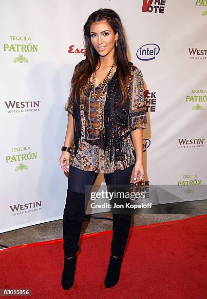 Actress Kim Kardashian arrives to the "Rock The Vote" hosted by Christina Aguilera at the Esquire House on September 25, 2008 in Los Angeles,...