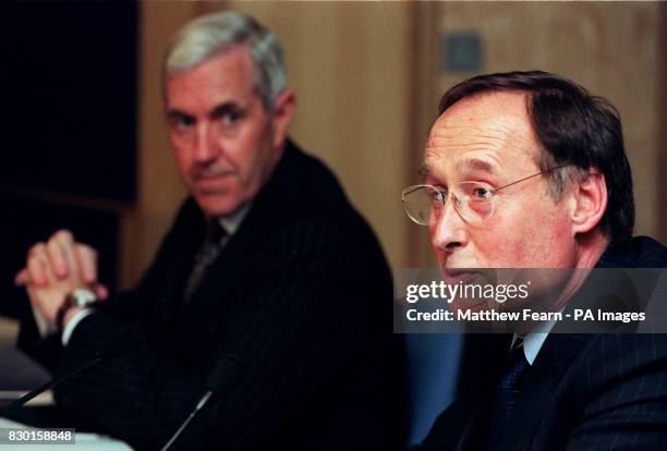 Metropolitan Police Commissioner Sir Paul Condon and Detective Chief Superintendent Jeff Rees, during a news conference at London's Scotland Yard,...