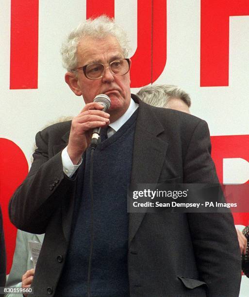 Linlithgow MP Tam Dalyell, speaking in London's Trafalgar Square, where an estimated 2,000 anti-war campaigners gathered to stage a protest against...