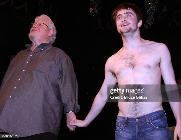 Richard Griffiths and Daniel Radcliffe takes their Opening Night bows in "Equus" on Broadway at the Broadhurst Theatre on September 25, 2008 in New...