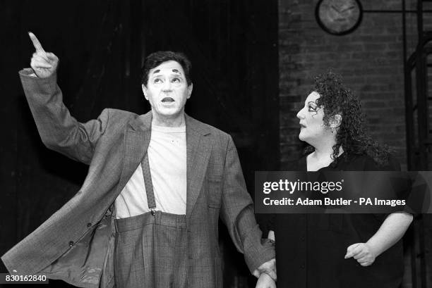Anthony Newley rehearsing a scene with Wendy Schoemann at the Lyric Theatre, Shaftsbury Avenue, London. 15/4/99: The actor, playwright, author,...
