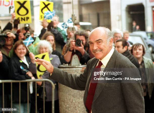 Actor Sean Connery arrives to support a Scottish National Party election rally, at the Edinburgh International Conference Centre.