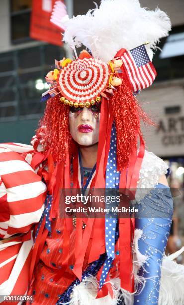 Machine Dazzle attends the Broadway Opening Night Performance for 'Michael Moore on Broadway' at the Belasco Theatre on August 10, 2017 in New York...