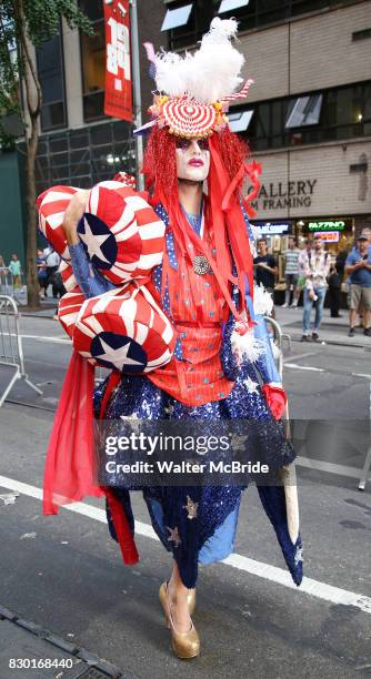 Machine Dazzle attends the Broadway Opening Night Performance for 'Michael Moore on Broadway' at the Belasco Theatre on August 10, 2017 in New York...