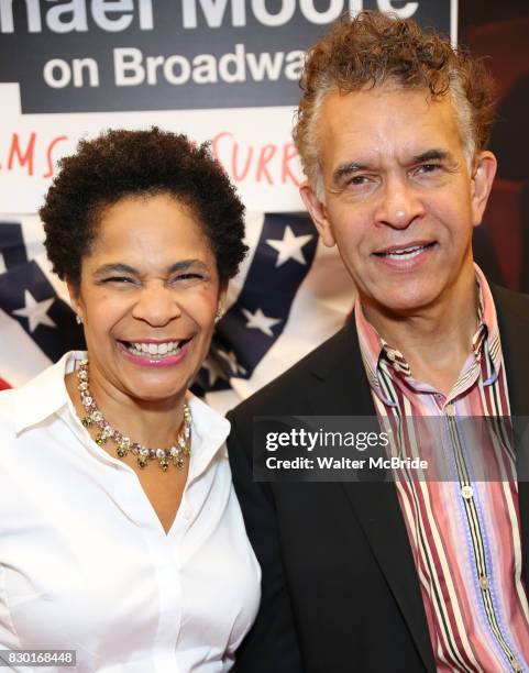 Allyson Tucker and Brian Stokes Mitchell attend the Broadway Opening Night Performance for 'Michael Moore on Broadway' at the Belasco Theatre on...