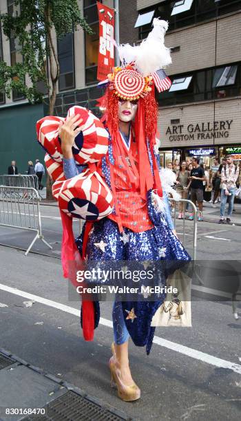 Machine Dazzle attends the Broadway Opening Night Performance for 'Michael Moore on Broadway' at the Belasco Theatre on August 10, 2017 in New York...