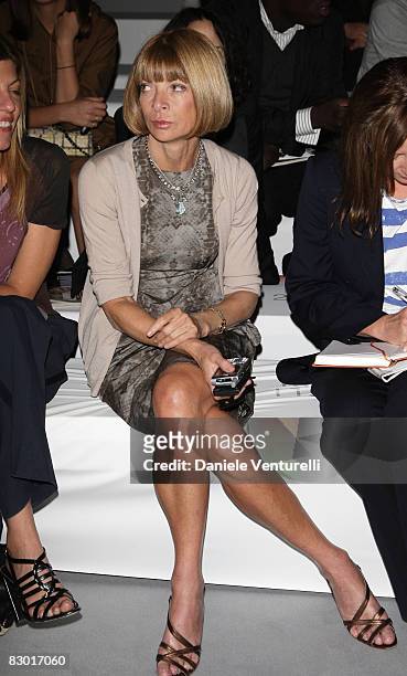 Anna Wintour, editor-in-chief of American Vogue, attend the Fendi fashion show at Milan Fashion Week Spring/Summer 2009 on September 25, 2008 in...