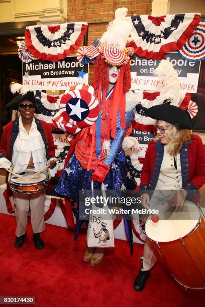 Machine Dazzle attends the Broadway Opening Night Performance for 'Michael Moore on Broadway' at the Belasco Theatre on August 10, 2017 in New York...