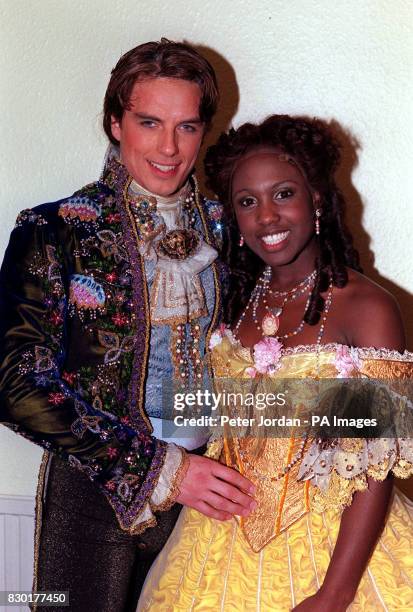 Singer Michelle Gayle and John Barrowman, who play 'Belle' and 'the Beast' respectively in a re-cast 'Beauty and the Beast' musical at the Dominion...