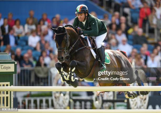 Dublin , Ireland - 11 August 2017; Cian O'Connor of Ireland competing on Good Luck during the FEI Nations Cup during the Dublin International Horse...