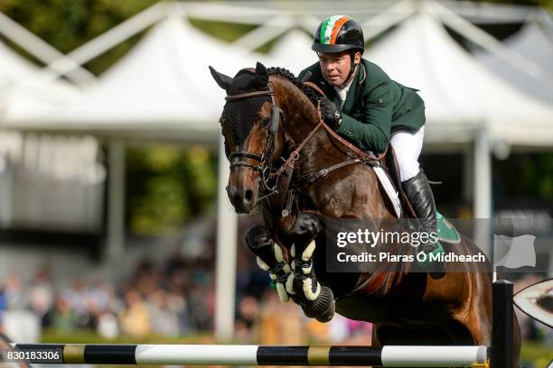 Dublin , Ireland - 11 August 2017; Cian OConnor of Ireland competing on Good Luck during the Furusiyya FEI Nations Cup presented by Longines at the...
