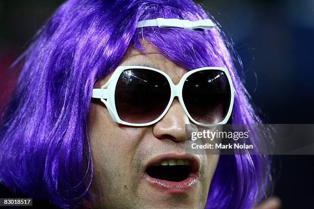 Storm supporter watches on during the first NRL Preliminary Final match between the Cronulla Sharks and the Melbourne Storm held at the Sydney...