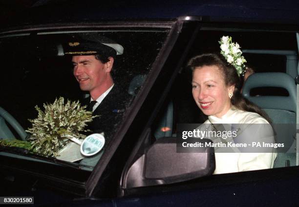 Commander Tim Laurence and the Princess Royal after their wedding at Craithie Church, near Balmoral.