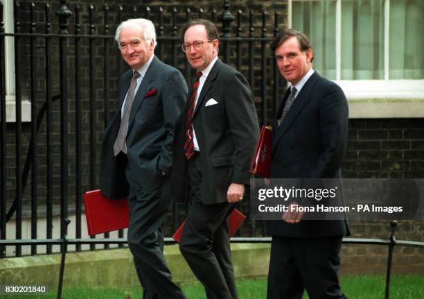 Lord Mackay of Clashfern, the Lord Chancellor, Defence Secretary Malcolm Rifkind and Chief Secretary to the Treasury Jonathon Aitken, arrive together...