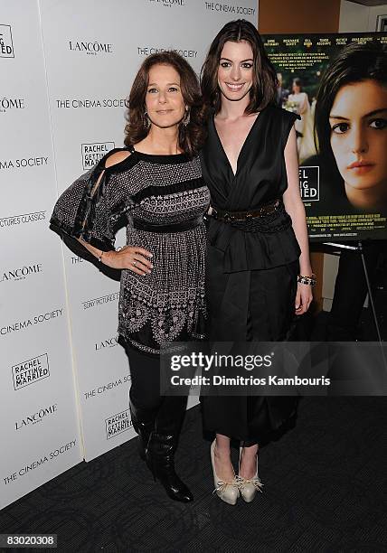 Actresses Debra Winger and Anne Hathaway attend the Cinema Society and Lancome screening of "Rachel Getting Married" at the Landmark Sunshine Theater...