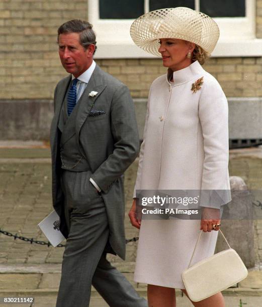 The Prince of Wales with Princess Michael of Kent arriving at the reception of Princess Alexia of Greece marriage to Carlos Morales Quintana, at...