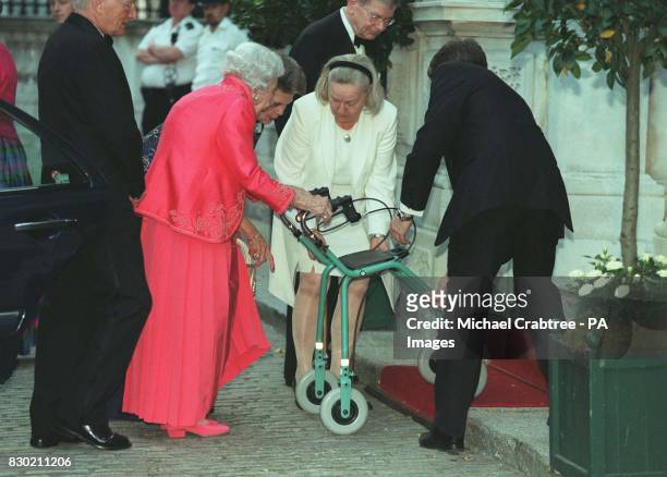 Queen Ingrid of Denmark [in red] arrives for a gala ball held in London, before the wedding on Friday 9/7/99 of Carlos Morales Quintana and Princess...