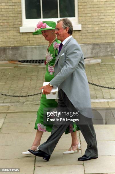 Queen Margarethe and Prince Henri of Denmark arriving at Kenwood House for the reception following the wedding of Princess Alexia of Greece, to...