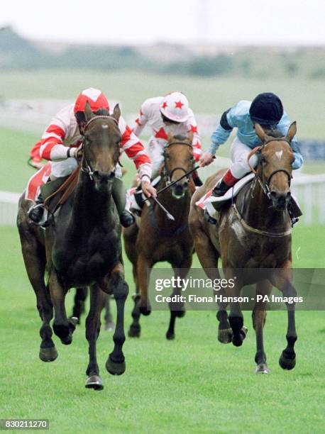 Torgau , ridden by Gary Stevens, winning the Charles Heidseick Champagne Cherry Hinton Stakes, giving the American Jockey his first Newmarket...