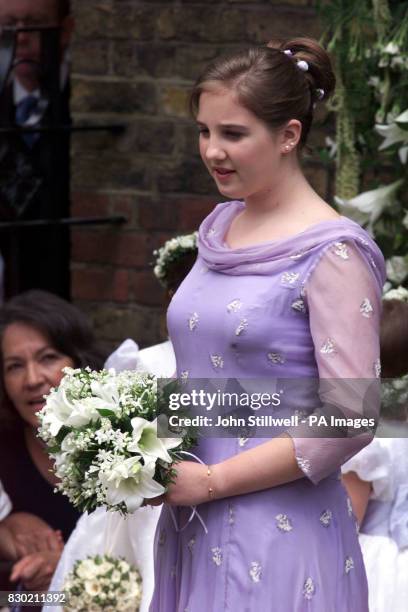 Sister of the groom Maria Teresa Morales Quintana at the Greek Orthodox Cathedral of St Sophia in Bayswater, west London, following the wedding of...