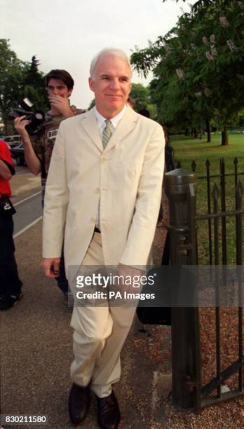 American commedian and actor Steve Martin arriving for Lord and Lady Palumbo's Serpentine summer party, at Hyde Park in London.