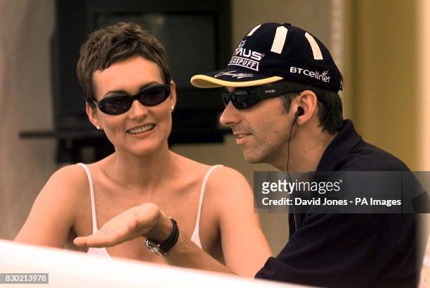 Former Formula 1 World Champion Damon Hill with his wife Georgie, as he and Jordan prepare for Hill's final race, in the British Grand Prix at...