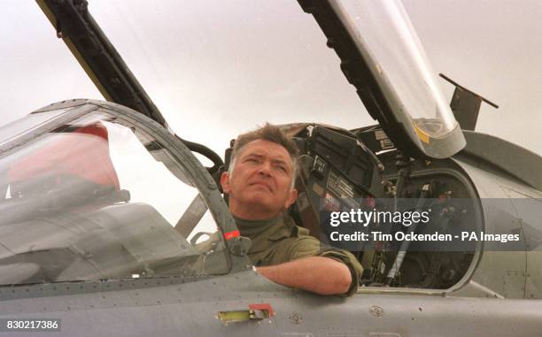 Actor Martin Shaw sits in the cockpit of a Jaguar at Fairford to help promote NATO's PIT Stop Competition, which will be part of the activities at...