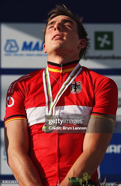 John Degenkolb of Germany stands on the podium after finishing 3rd in the Men's Under 23 Road Race at the 2008 UCI Road World Championships on...