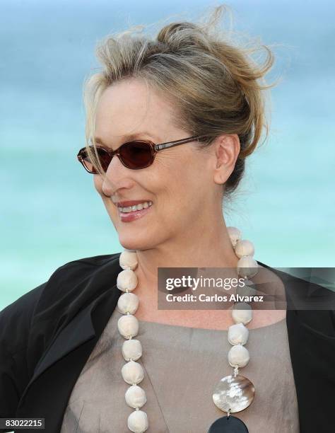 Actress Meryl Streep attends the Donostia Award photocall at the Kursaal Palace during the 56th San Sebastian International Film Festival on...