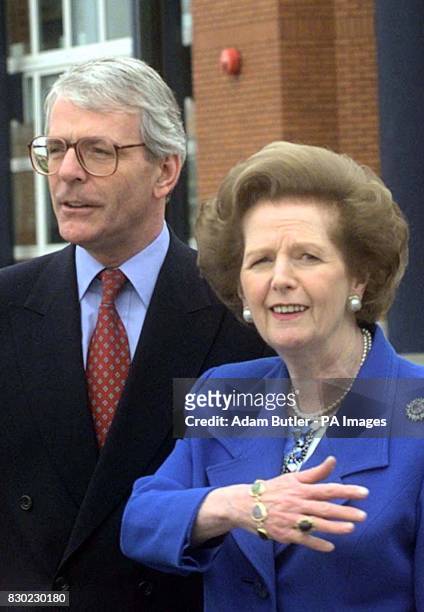 John Major and Margaret Thatcher visiting a once derelict industrial site that Mrs Thatcher had visited ten years previously and had been transformed...
