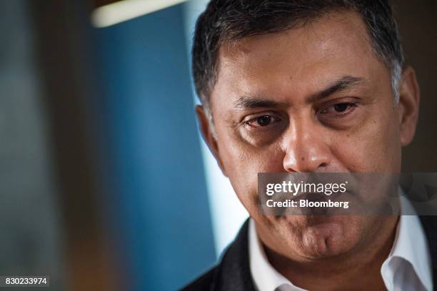 Nikesh Arora, advisor and former president of SoftBank Group Corp., listens during a Bloomberg Studio 1.0 television interview in San Francisco,...