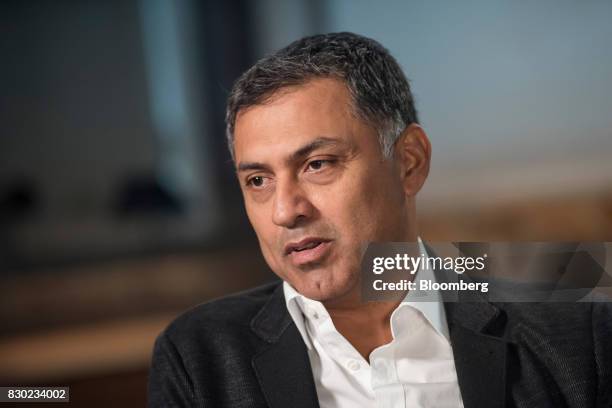 Nikesh Arora, advisor and former president of SoftBank Group Corp., speaks during a Bloomberg Studio 1.0 television interview in San Francisco,...