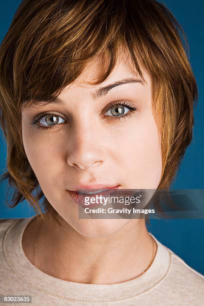 young woman - gray eyes stock-fotos und bilder
