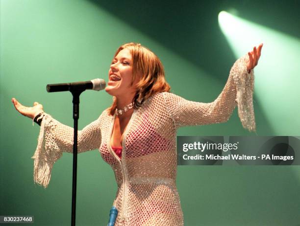 Cerys Matthews, singer with the Welsh pop band Catatonia, performs on stage at the 1999 Reading music Festival, in Berkshire, Saturday 28th August....