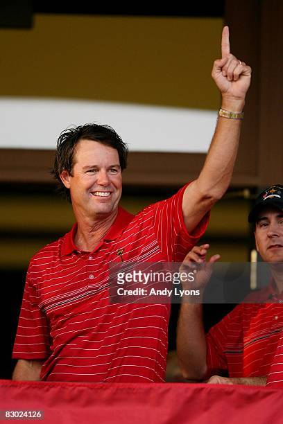 Captain Paul Azinger celebrates the USA 16 1/2 - 11 1/2 victory on the final day of the 2008 Ryder Cup at Valhalla Golf Club on September 21, 2008 in...
