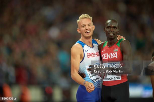 16th IAAF World Championships: Great Britain Kyle Langford and Kenya Kipyegon Bett after Men's 800M race at Olympic Stadium. London, England 8/8/2017...